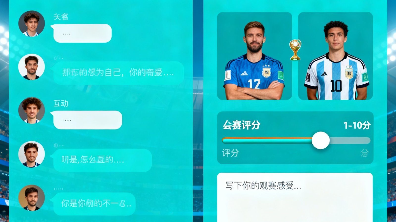 世界杯球迷社区互动界面,实时聊天与赛后评分板块